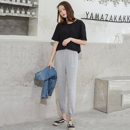 Soft Women Home Pants Casual Ankle-Length Sleep Pants Lounge Wear Women Pajama Pants Elastic Harem Pants Outwear Loose Trousers