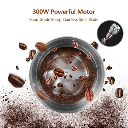 BioloMix 2-in-1 Wet and Dry Double Cups 300W Electric Spices and Coffee Bean Grinder Stainless Steel Body and Miller Blades