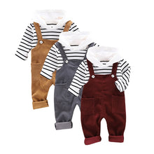 Load image into Gallery viewer, Autumn Baby Boy Clothes 2pcs Long Sleeve Striped Hoodie Sweatshirt+Strap Trousers Pants Casual Baby Clothes Sets
