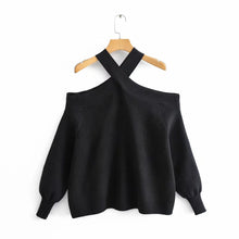 將圖片載入圖庫檢視器 Oversize women cross halter sweaters 2020 spring fashion ladies elegant knitted pullovers female knitwear soft girls chic tops
