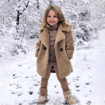 Children Toddler Baby Girls Long Sleeve Winter Solid Windproof Coat Thicken Warm Pocket Outwear 18m-6t Kids Meisjes Winterjas