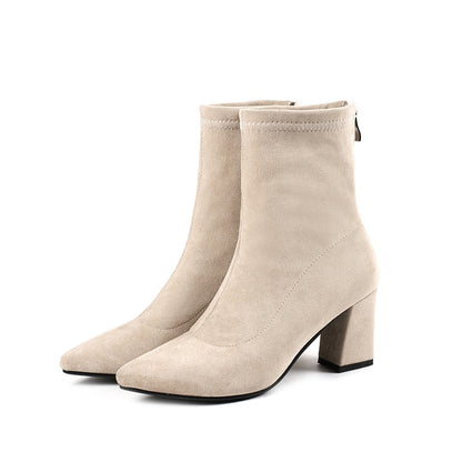 Fashion Ankle Elastic Sock Boots Chunky High Heels Stretch Women Autumn Sexy Booties Pointed Toe Women Pump Size 33-43