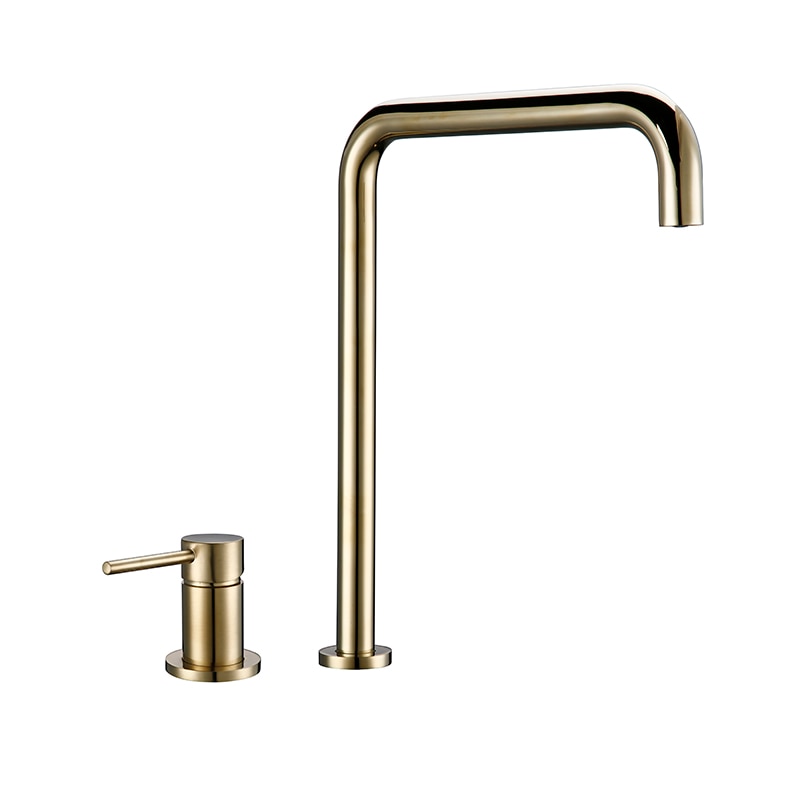 Brush Gold Sdolid Brass Single Handle Kitchen Mixer Tap 360 Degree Swivel Spout Brushed Gold 2 hole Deck Mounted Sink Faucet