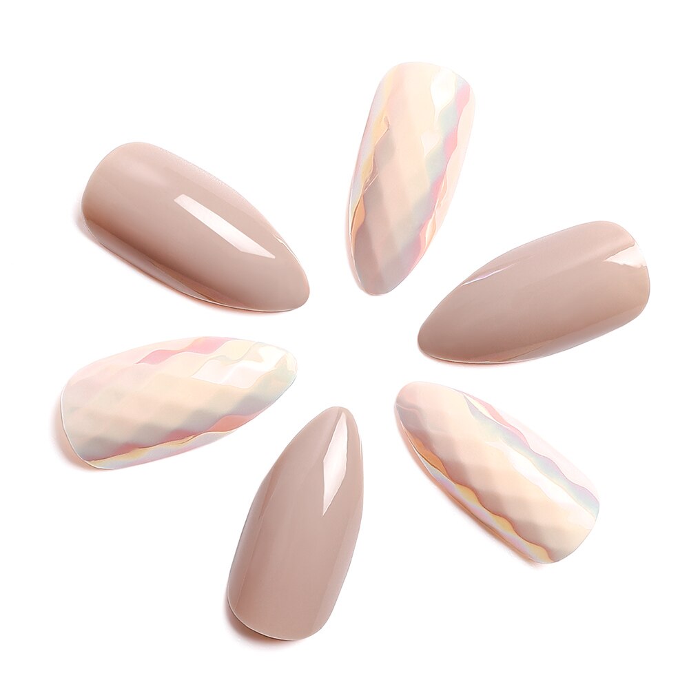 NEW 24pcs Laser False Nail Colorful Full Cover Fake Nail Laser Reflective Full Nail Tips Spiked False Nails Long False Nails