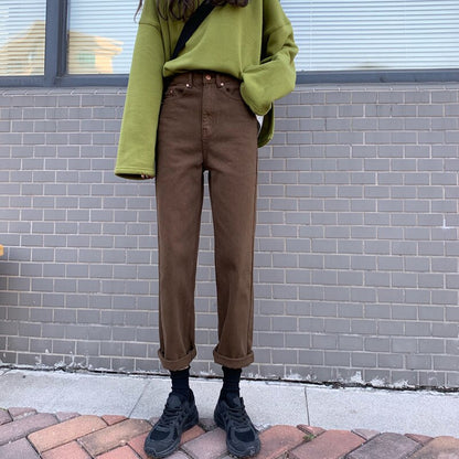 OCEANLOVE Denim Pants Women Vintage High Waist Straight Fashion Ankle-length Pants Ins All Match 2020 Spring Trousers 14703