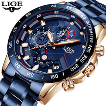 将图片加载到图库查看器，LIGE 2020 New Fashion Mens Watches with Stainless Steel Top Brand Luxury Sports Chronograph Quartz Watch Men Relogio Masculino
