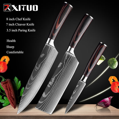 XITUO 8"inch japanese kitchen knives Laser Damascus pattern chef knife Sharp Santoku Cleaver Slicing Utility Knives tool EDC New