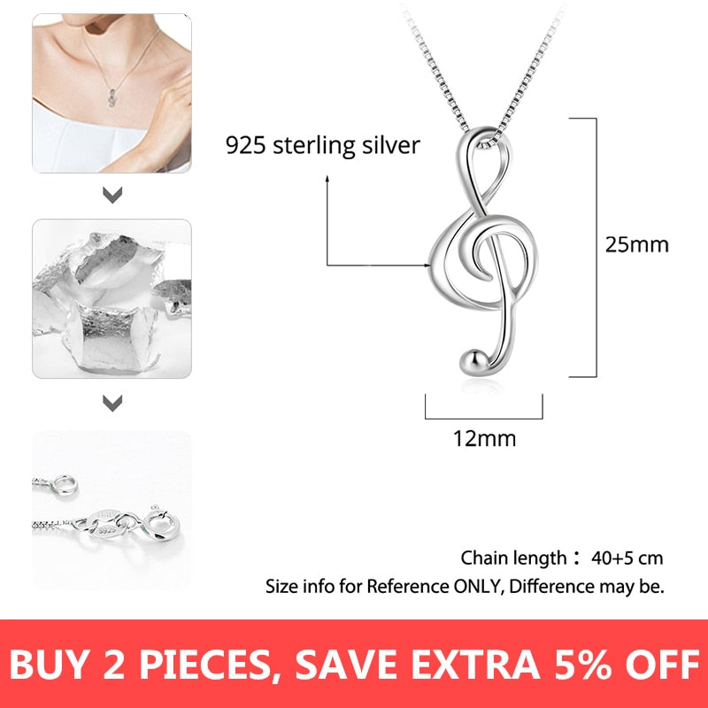 925 Sterling Silver Musical Note Necklaces & Pendants Elegant Pendant Necklace Women Gifts for Girlfriend (JewelOra NE100355)