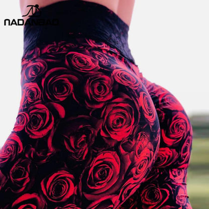 NADANBAO Women Fitness Leggings 3D Rose Printed Leggings High Waist Elastic Jogging Sexy Female Pants