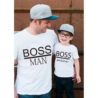 BOSS MAN and BOSS mini Little print Family Matching Father Son Kids Clothes Baby boy Father and Son Family Look Summer Clothes
