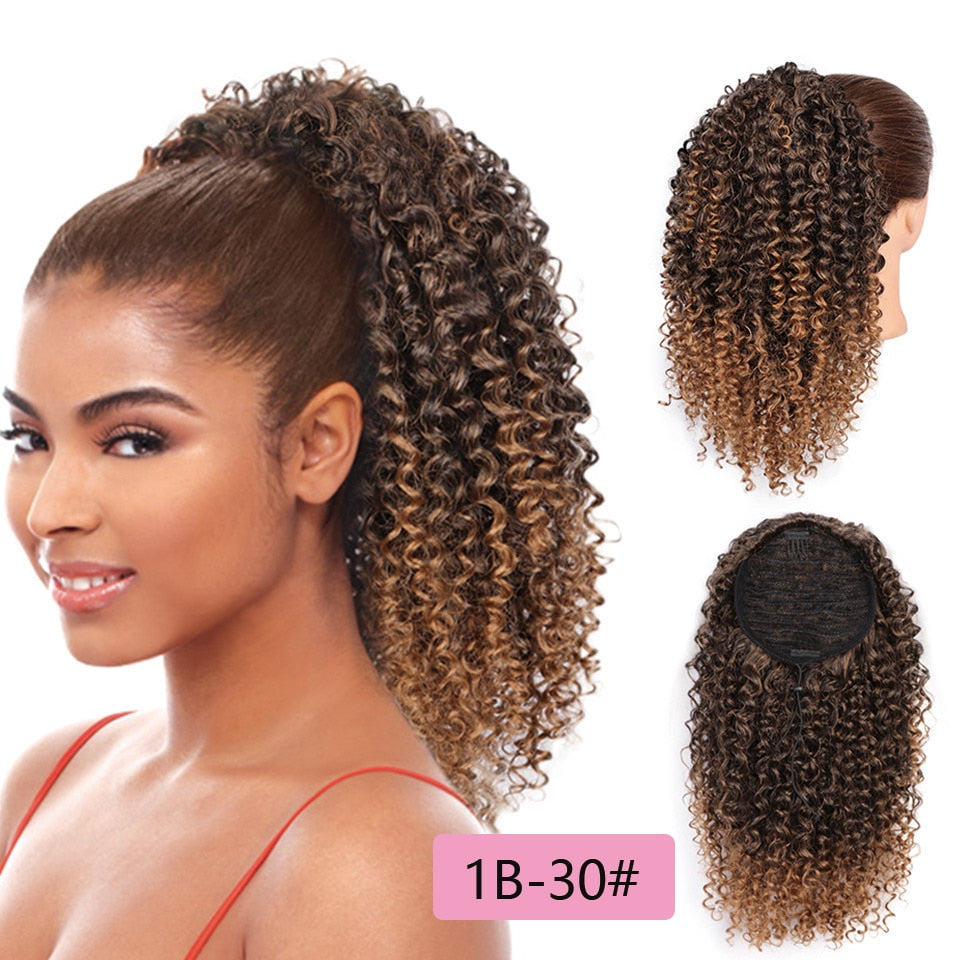 Vigorous Drawstring Puff Ponytail Afro Kinky Curly Hair Extension Synthetic Clip in Pony Tail African American Hair Extension