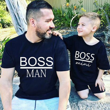 BOSS MAN and BOSS mini Little print Family Matching Father Son Kids Clothes Baby boy Father and Son Family Look Summer Clothes