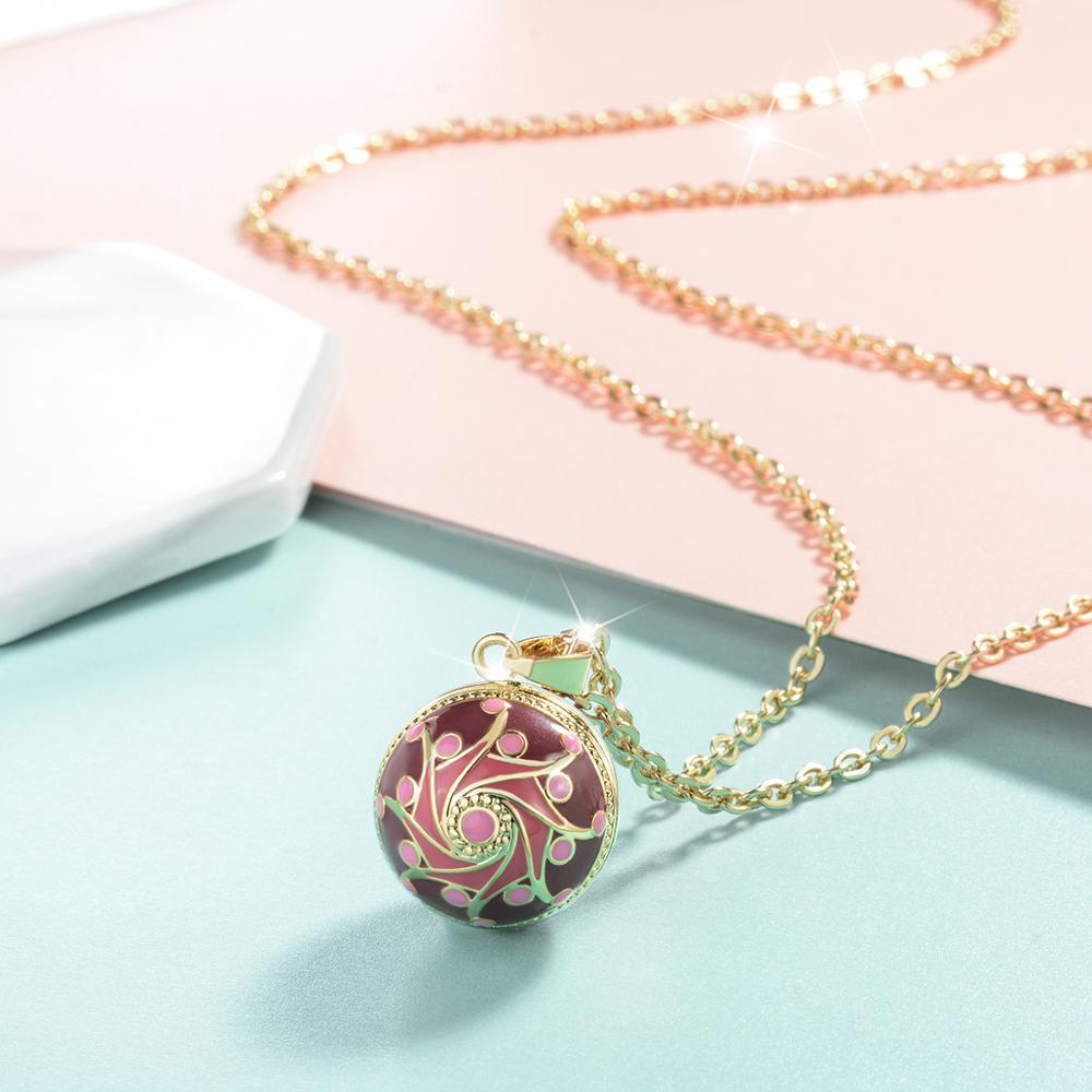 EUDORA Original Enamel Craft Pink Harmony Ball Musical Pendant Universe Planet Necklace For Mom Baby Pregnancy Jewelry Gift Idea