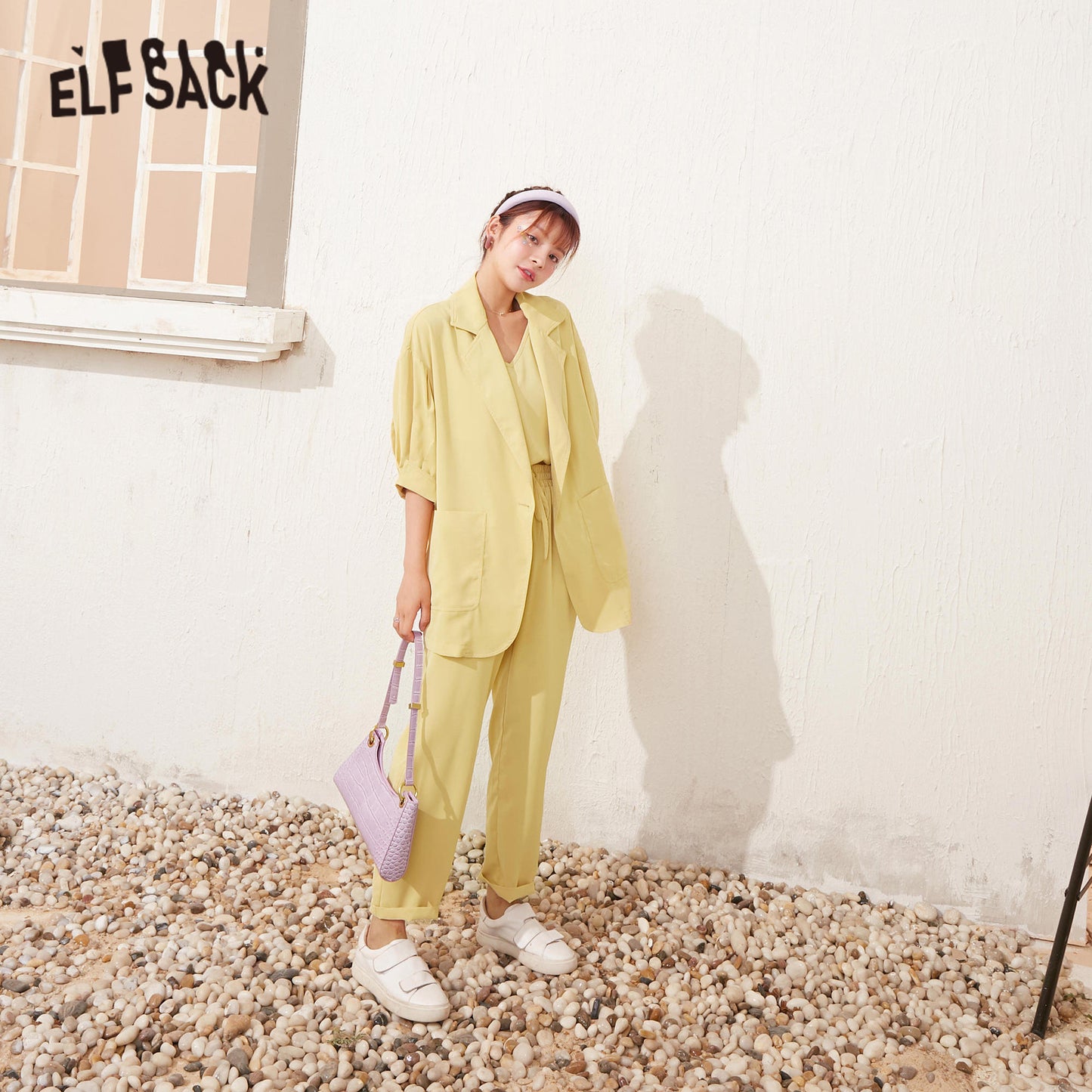 ELFSACK Candy Color Solid Casual Women Matching Sets 2020 Summer ELF High Waist Korean Office Ladies Daily Work Three Piece Sets