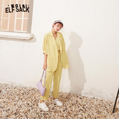 ELFSACK Candy Color Solid Casual Women Matching Sets 2020 Summer ELF High Waist Korean Office Ladies Daily Work Three Piece Sets
