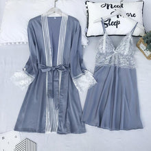 Charger l&#39;image dans la galerie, Satin Lace 5PCS Sleep Set Sexy Kimono Bathrobe Gown Female Robe Silky Nightwear Intimate Lingerie Casual Nightgown Sleepwear
