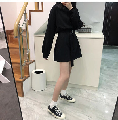New Spring Autumn Dress Women With Belt Red Korean Dresses Woman Long Sleeve Solid Casual Short Dress Vestidos Mujer Robes