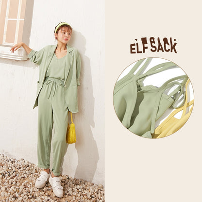 ELFSACK Candy Color Solid Casual Women Matching Sets 2020 Summer ELF High Waist Korean Office Ladies Daily Work Three Piece Sets