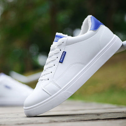 Men's White Sneakers Plus Velvet Warm Winter Shoes For Men Shoes Casual Lace Up PU Leather Ankle Boots