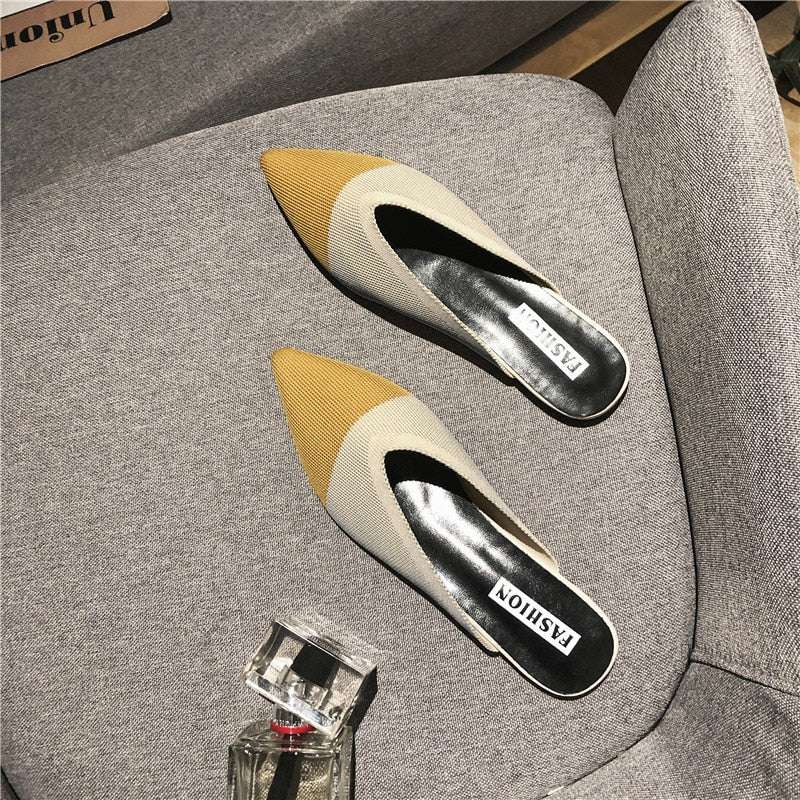Women's Slippers Fashion Knitting Pointed Women Half Slides Mules Loafers Casual Slipper Female Summer Shoes Flat Sandals