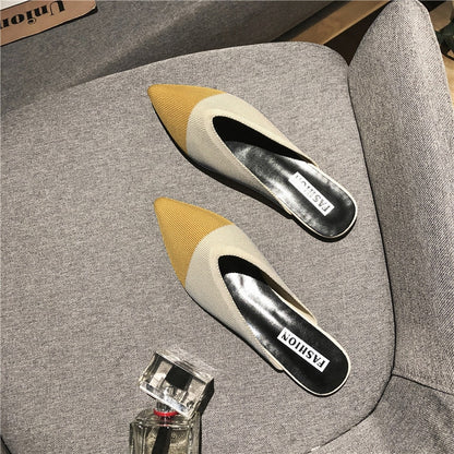 Women's Slippers Fashion Knitting Pointed Women Half Slides Mules Loafers Casual Slipper Female Summer Shoes Flat Sandals