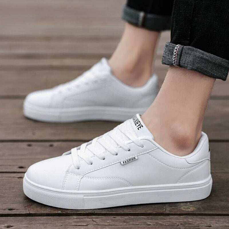 Men's White Sneakers Plus Velvet Warm Winter Shoes For Men Shoes Casual Lace Up PU Leather Ankle Boots