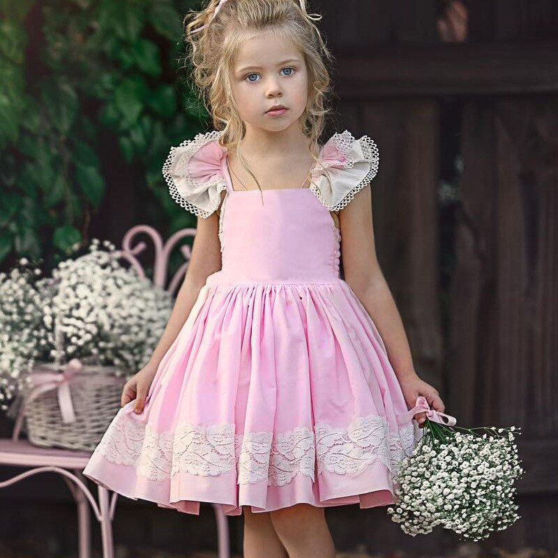 EACHIN Girls Dresses Lace Embroidered Printed Patchwork Dress Princess Dress Children Summer Casual Clothes Baby Girls Sundress