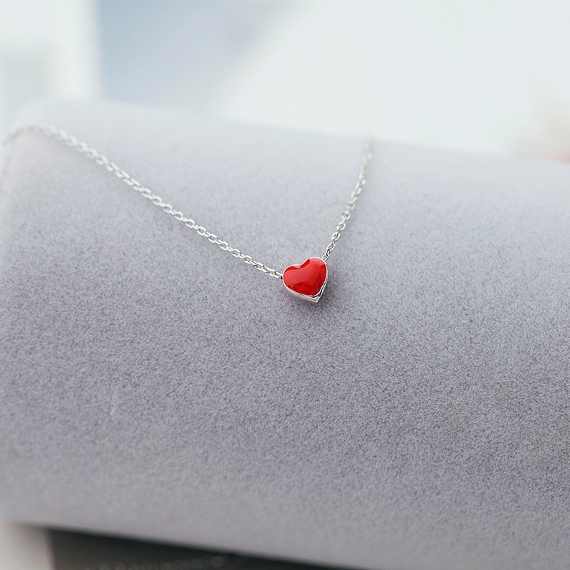 Fresh Sweet Cute Heart Red Clavicle Chain 925 Sterling Silver Temperament Personality Fashion Female Necklace