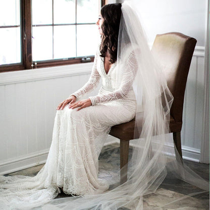 White Bridal Gown Deep V-Neck Custom Lace Mermaid Wedding Dresses 2020 Long Sleeve bride dress платье свадебное vestido de noiva