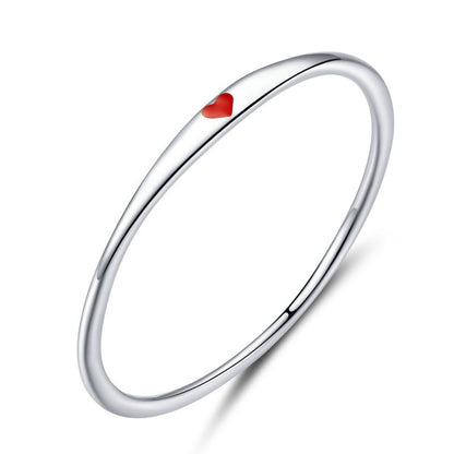 Bamoer Sterling Silver 925 Tiny Red Enamel Heart Finger Rings for Women Circle Slim Fashion Jewelry Bijoux 2019 New SCR620