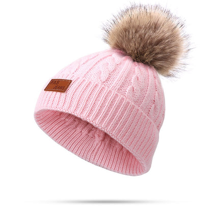 Two pieces Hat Scarf Set Beanie Cap Children's Hats Girls Caps Fake Ball Pompon Keep Warm Winter Knitted Skullies Kids Bone