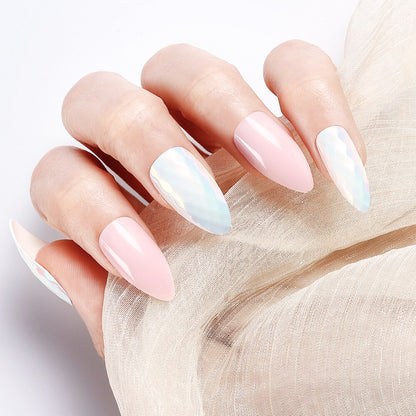 NEW 24pcs Laser False Nail Colorful Full Cover Fake Nail Laser Reflective Full Nail Tips Spiked False Nails Long False Nails