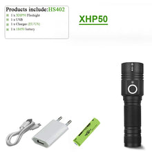 Charger l&#39;image dans la galerie, 300000 lm xhp90.2 most powerful led flashlight torch usb xhp50 rechargeable tactical flashlights 18650 or 26650 hand lamp xhp70
