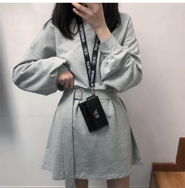 New Spring Autumn Dress Women With Belt Red Korean Dresses Woman Long Sleeve Solid Casual Short Dress Vestidos Mujer Robes