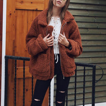 Load image into Gallery viewer, Elegant Faux Fur Coat Women 2019 Autumn Winter Warm Soft Zipper Fur Jacket Female Plush Overcoat Pocket Casual Teddy Outwear 3XL
