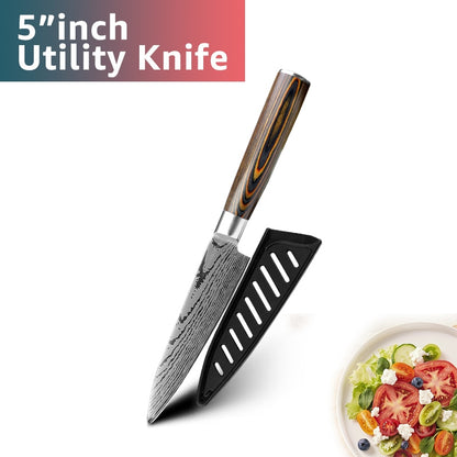 Kitchen knife Japanese Chef Knives 7CR17 440C Stainless Steel Imitation Damascus Knife Meat Cleaver Slicer Santoku Cutter Set