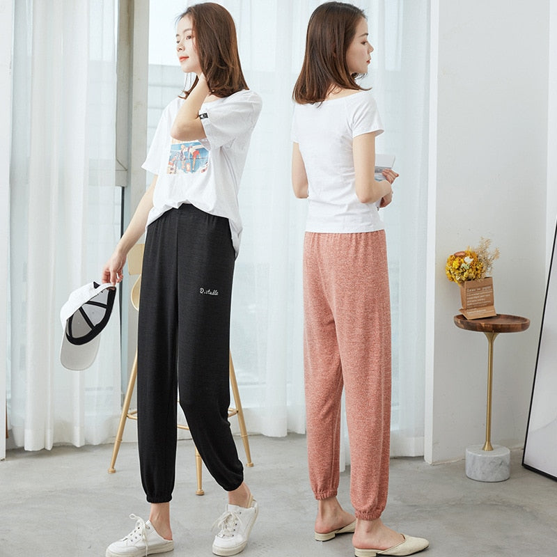 Soft Women Home Pants Casual Ankle-Length Sleep Pants Lounge Wear Women Pajama Pants Elastic Harem Pants Outwear Loose Trousers