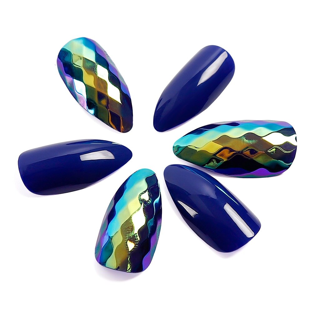 NEW 24pcs Laser False Nail Colorful Full Cover Fake Nail Laser Reflective Full Nail Tips Spiked False Nails Long False Nails