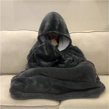 Winter Thick Comfy Fleece TV Blanket With Sleeves Hooded Weighted Adult Fleece Blanket Hoodie Pocket Soft Warm For Beds Hoodie