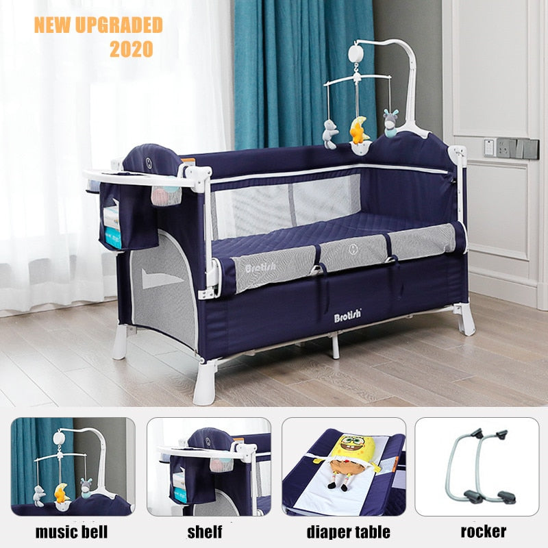 Multifunctional Baby Crib Foldable Baby Bed With Diaper Table Cradle Rocker Kid Game Bed Portable Baby Crib For 0-6 Years Kids