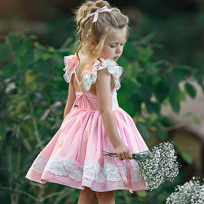 EACHIN Girls Dresses Lace Embroidered Printed Patchwork Dress Princess Dress Children Summer Casual Clothes Baby Girls Sundress