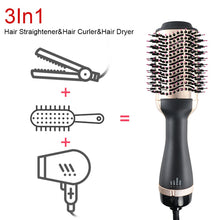 將圖片載入圖庫檢視器 LISAPRO Black Golden Hair Dryer Brush Multifunctional Hair Styling Tools Hair Strightner And Curler Blowout Dryer
