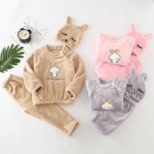 Charger l&#39;image dans la galerie, Kids Flannel Pajamas Sets Children Toddler Boys Girls PJS Thick Warm Top and Pants with Hat Fall Autumn Winter Sleepwear
