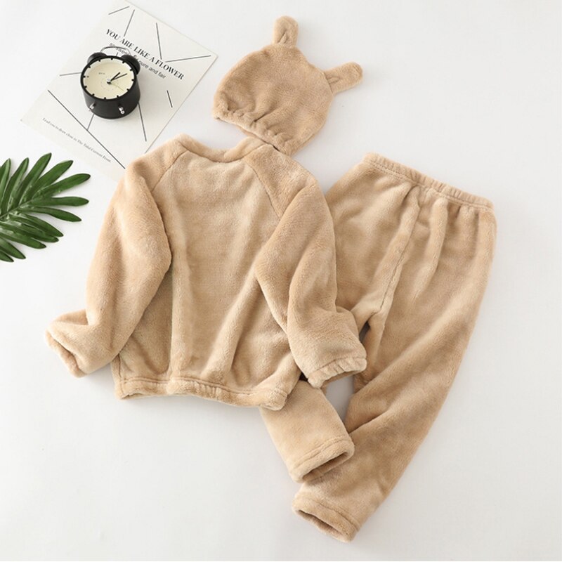 Kids Flannel Pajamas Sets Children Toddler Boys Girls PJS Thick Warm Top and Pants with Hat Fall Autumn Winter Sleepwear