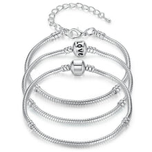 Cargar imagen en el visor de la galería, BAMOER 5 Style Silver Color LOVE Snake Chain Bracelet &amp; Bangle 16CM-21CM Pulseras Lobster PA1104
