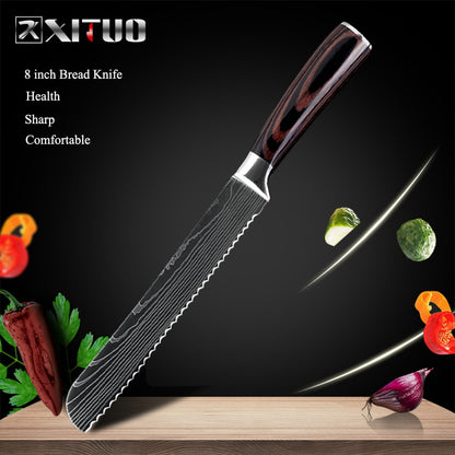 XITUO 8"inch japanese kitchen knives Laser Damascus pattern chef knife Sharp Santoku Cleaver Slicing Utility Knives tool EDC New