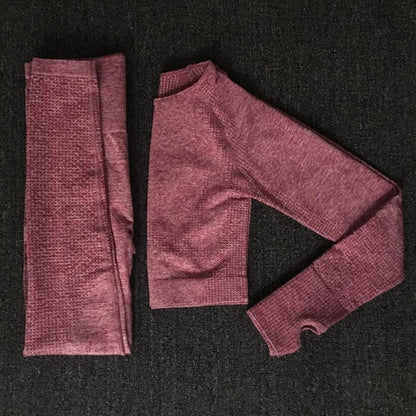 Women Seamless yoga set Fitness Sports Suits GYM Cloth Yoga Long Sleeve Shirts High Waist Running Leggings Workout Pants Shirts