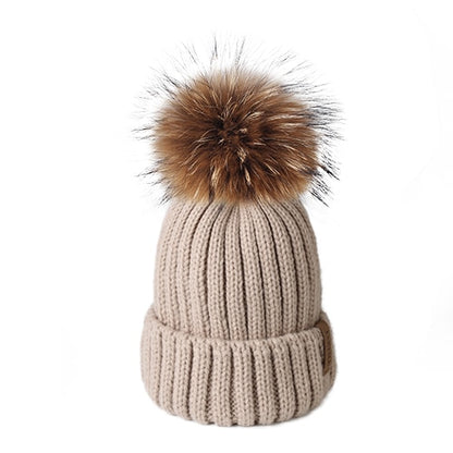 Furtalk Real Fur pompom Beanie Hat Women Winter Knitted Hat Warm Real Big Raccoon Pom Pom Hat for Female