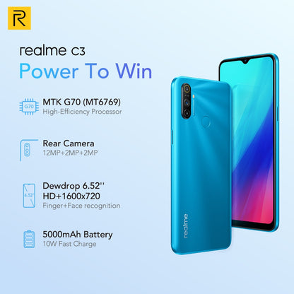 realme C3 Unlockphone 3GB RAM 64GB ROM Mobile Phone Helio G70 12MP Camera 6.5" Mini-drop Fullscreen 5000mAh NFC Smartphones