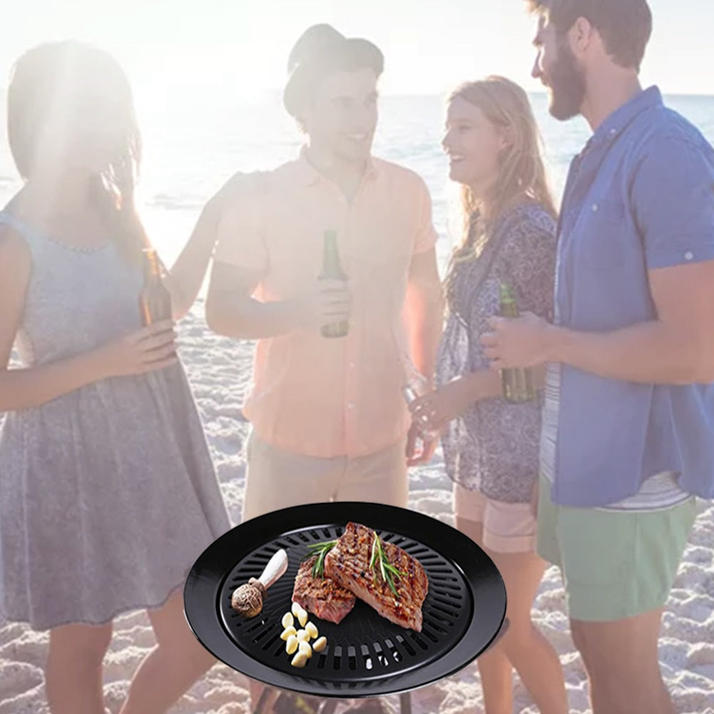 Korean Barbecue Tray Outdoor Cassette Oven Grill Pan Non-Stick Round Portable Nonstick Pan Teppanyaki Barbecue Grill Accessories